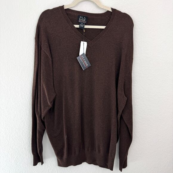 Jos. A Bank Mens Pullover V Neck Sweater Size 2XT 100% Pima Cotton Neutral Brown - Picture 1 of 6